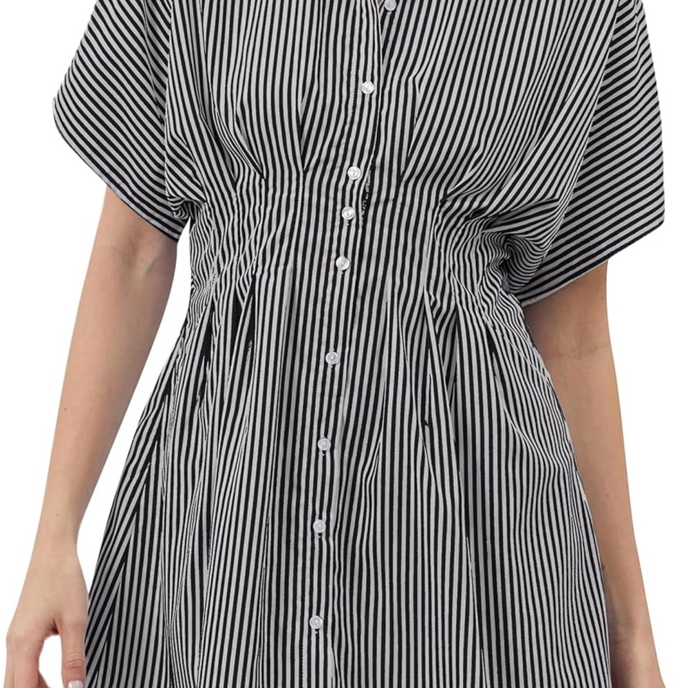 Anthropologie Black and White Striped Button-Front Mini Dress